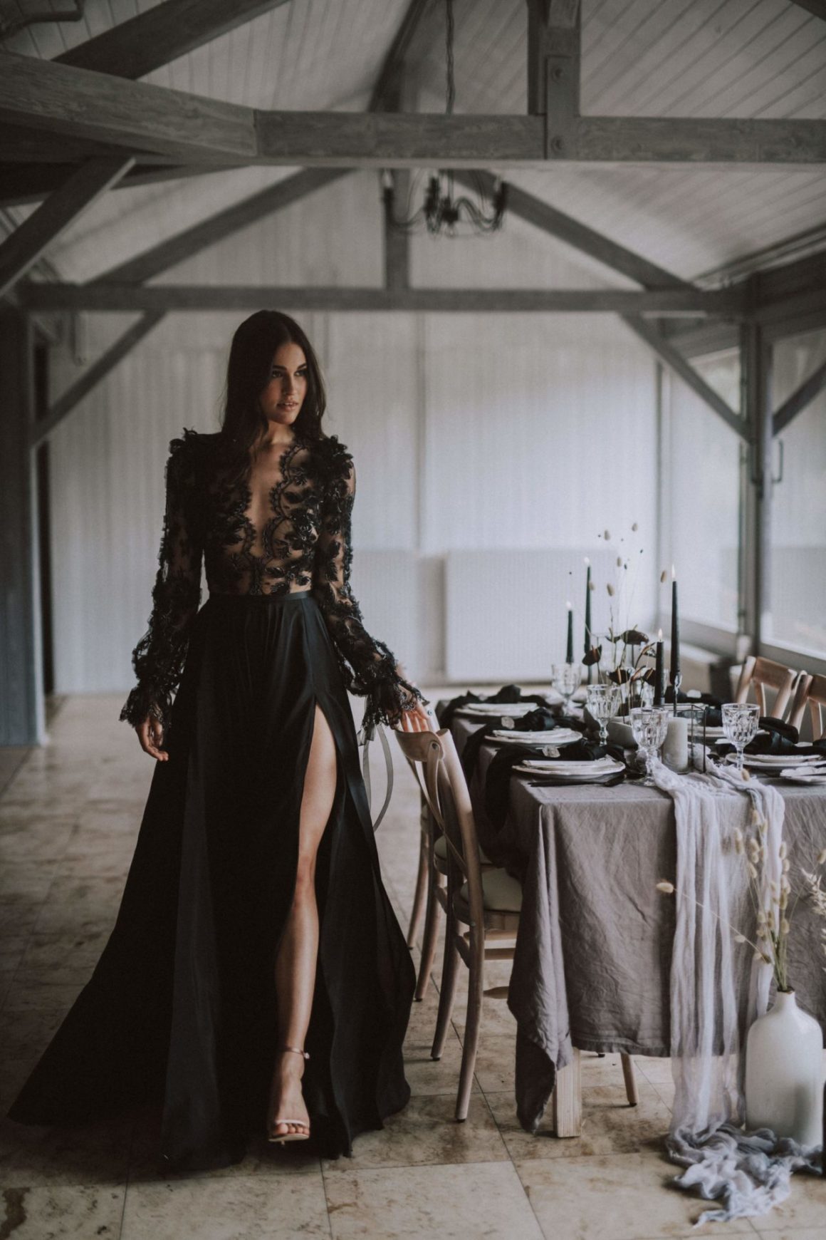 bohemian black wedding dress